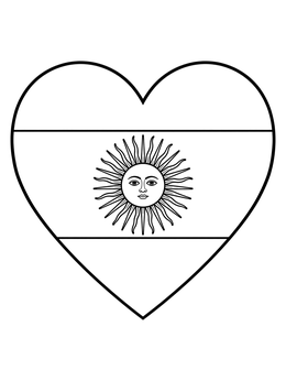 Free printable Argentine Flag Heart With Sun Of May coloring page