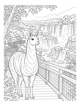 Free printable Llama At Iguazu Falls Walkway coloring page
