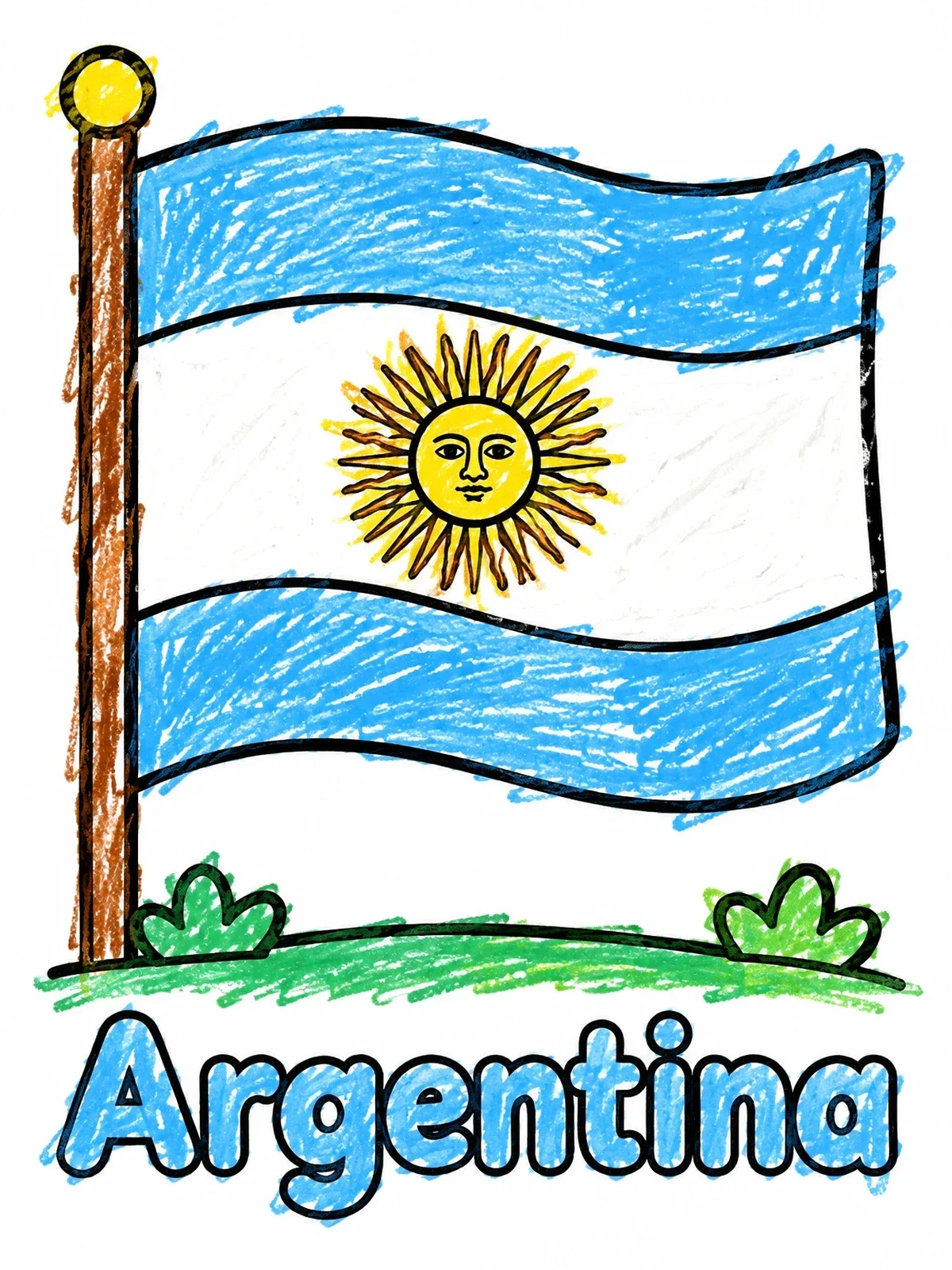 Colored example of the National Flag Of Argentina coloring page
