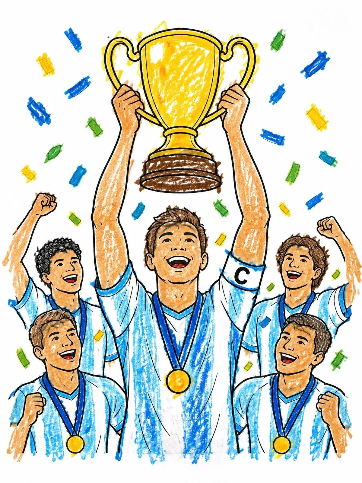 Colored example of the Soccer Captain Lifting Championship Trophy coloring page