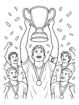 Free printable Soccer Captain Lifting Championship Trophy coloring page