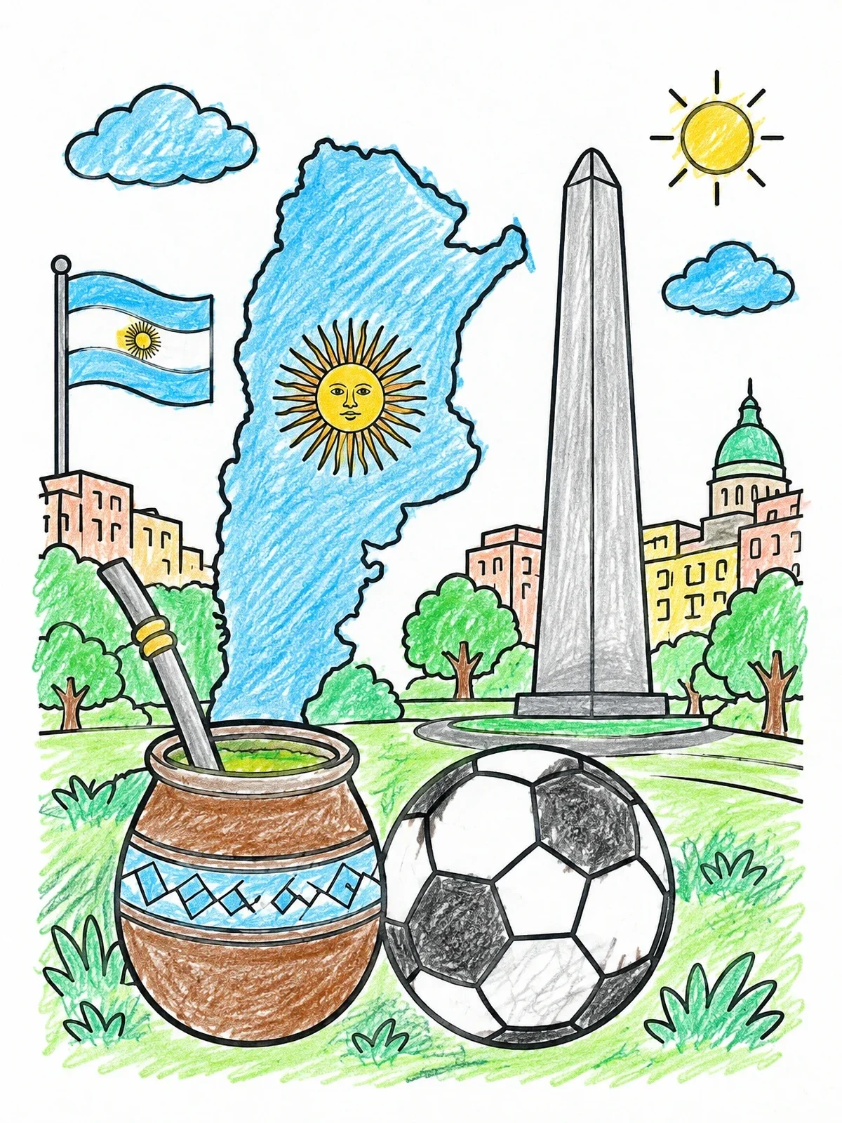 Colored example of the Symbols And Landmarks Of Argentina coloring page