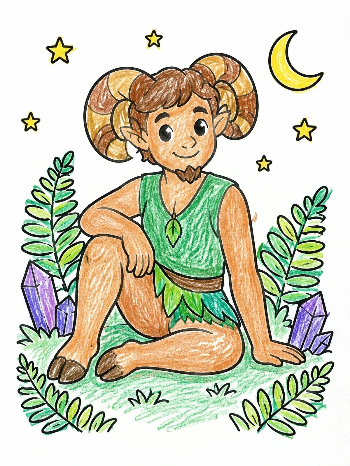Colored example of the Aries Ram Boy With Horns coloring page