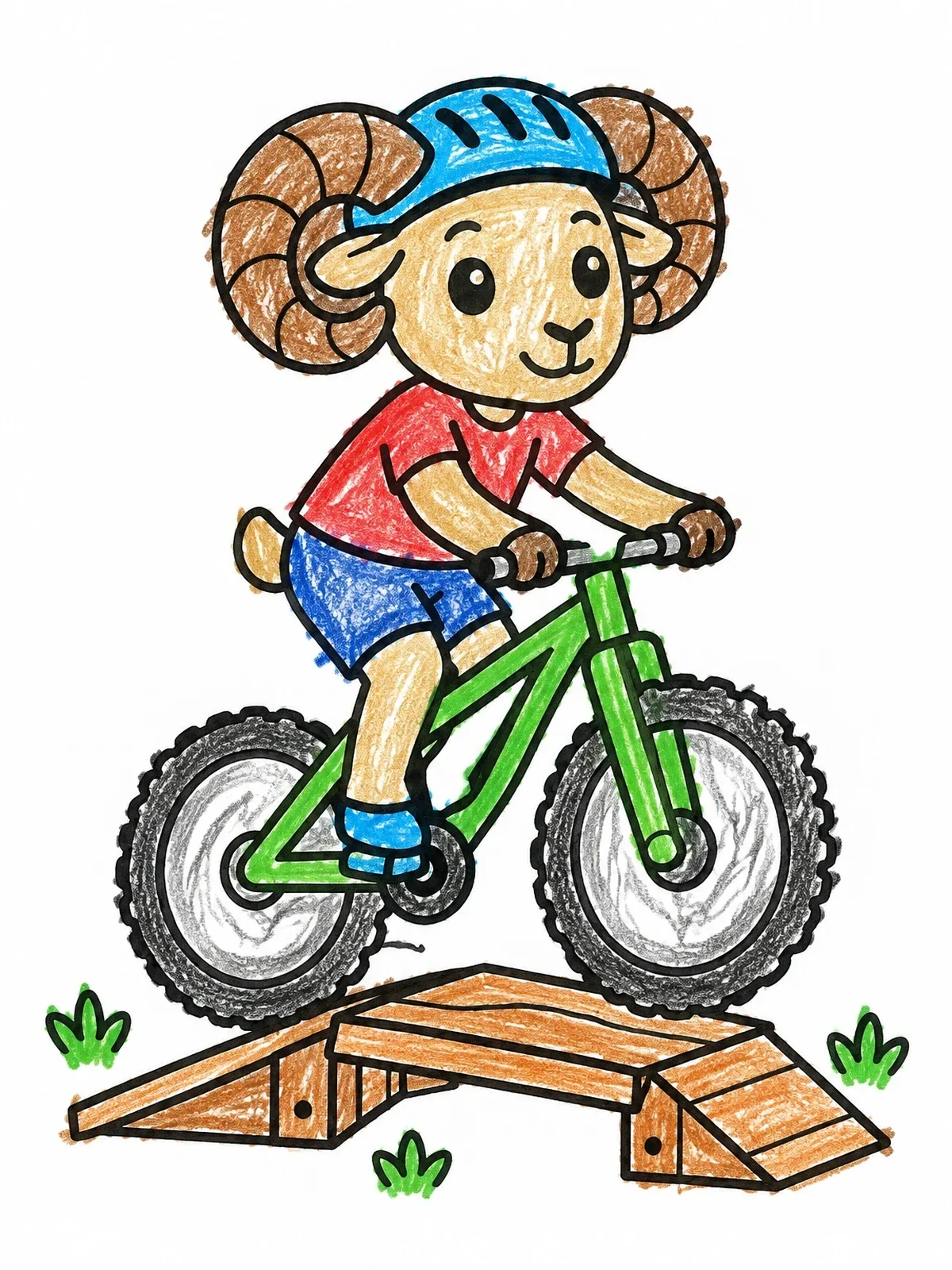Colored example of the Aries Ram Riding Mountain Bike coloring page