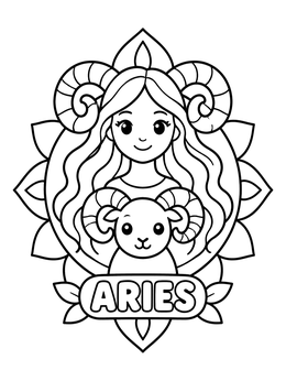 Free printable Aries Zodiac Girl With Ram coloring page