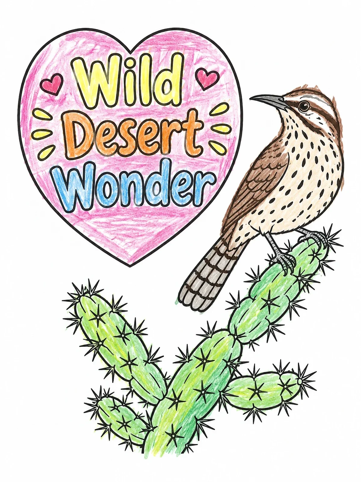 Colored example of the Cactus Wren On Cholla Cactus coloring page