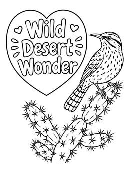 Free printable Cactus Wren On Cholla Cactus coloring page
