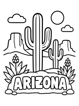 Free printable Arizona Desert With Saguaro Cacti coloring page