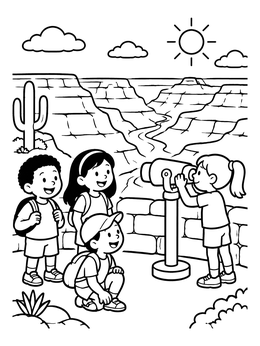 Free printable Kids Exploring The Grand Canyon coloring page