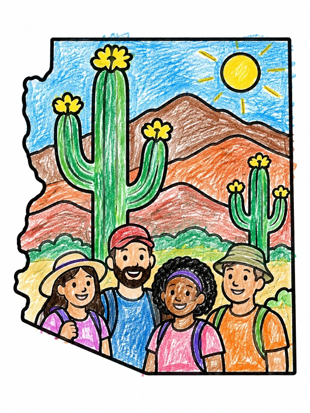 Colored example of the Hikers In The Arizona Desert coloring page