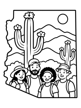Free printable Hikers In The Arizona Desert coloring page