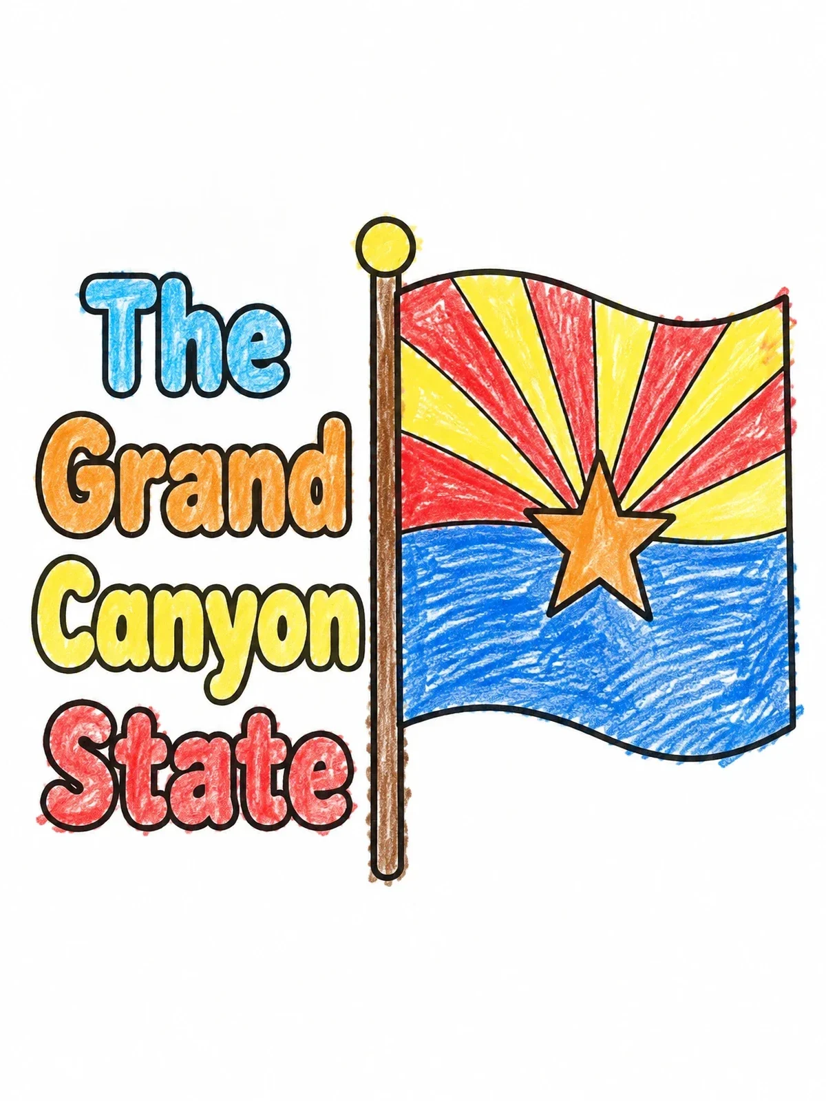 Colored example of the Arizona State Flag And Nickname coloring page