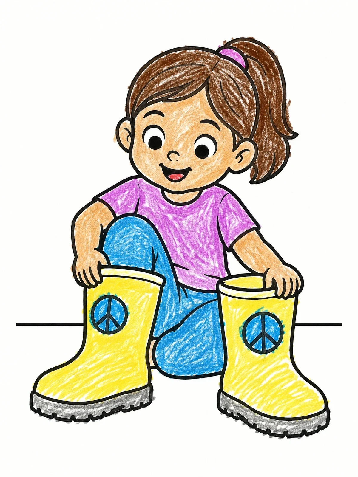 Colored example of the Child With Boots Of Peace coloring page