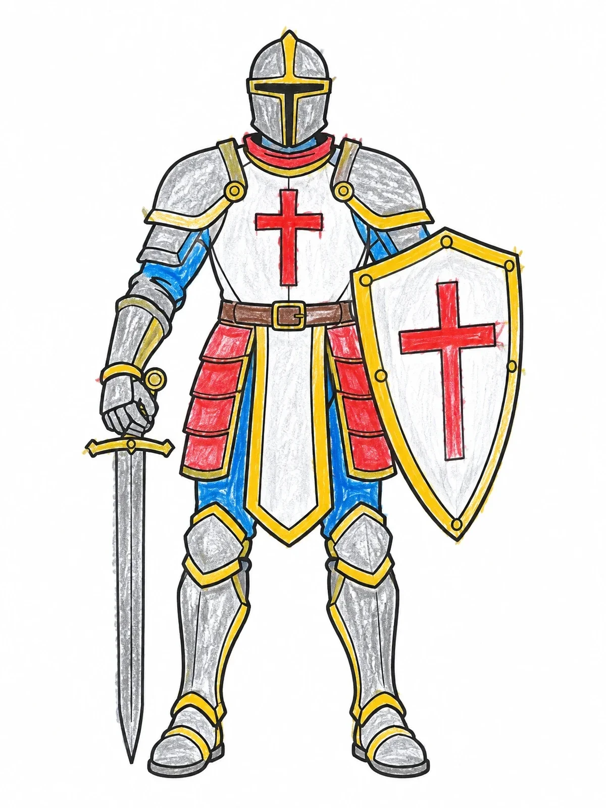 Colored example of the Armor Of God Crusader Knight coloring page