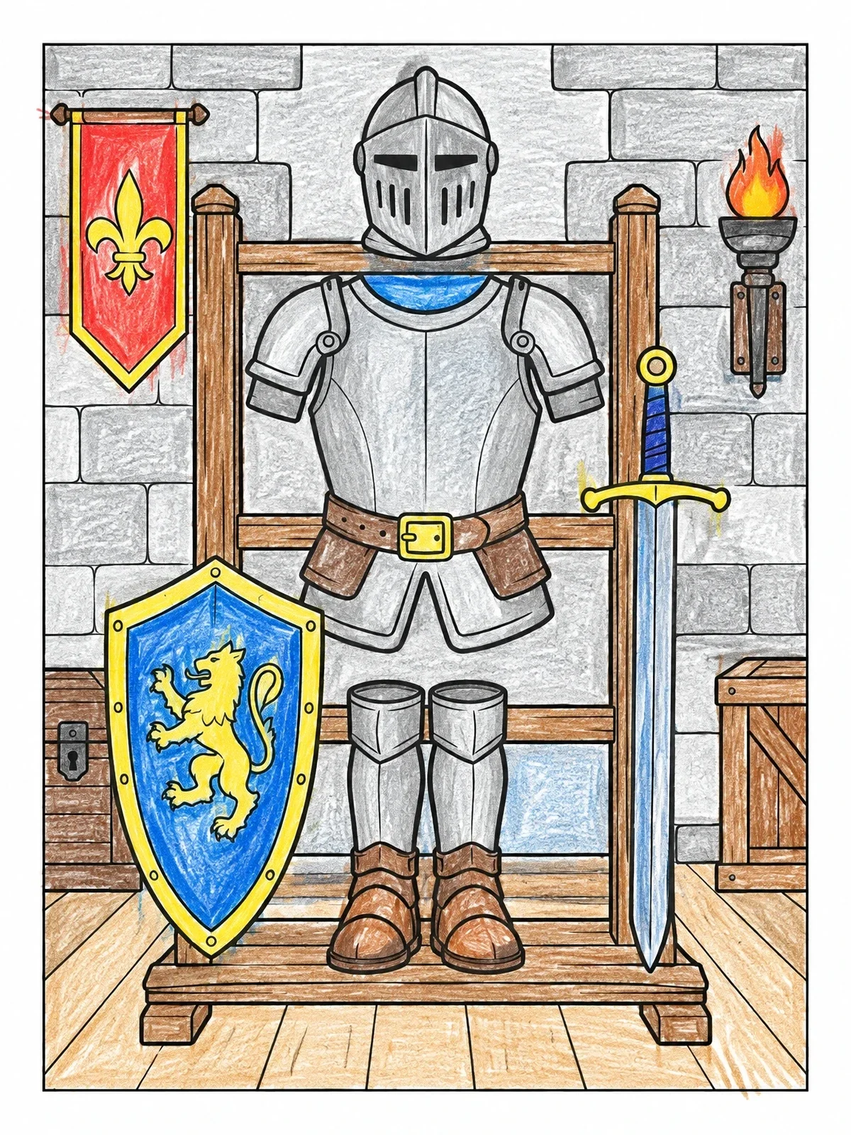 Colored example of the Suit Of Armor On Display Rack coloring page
