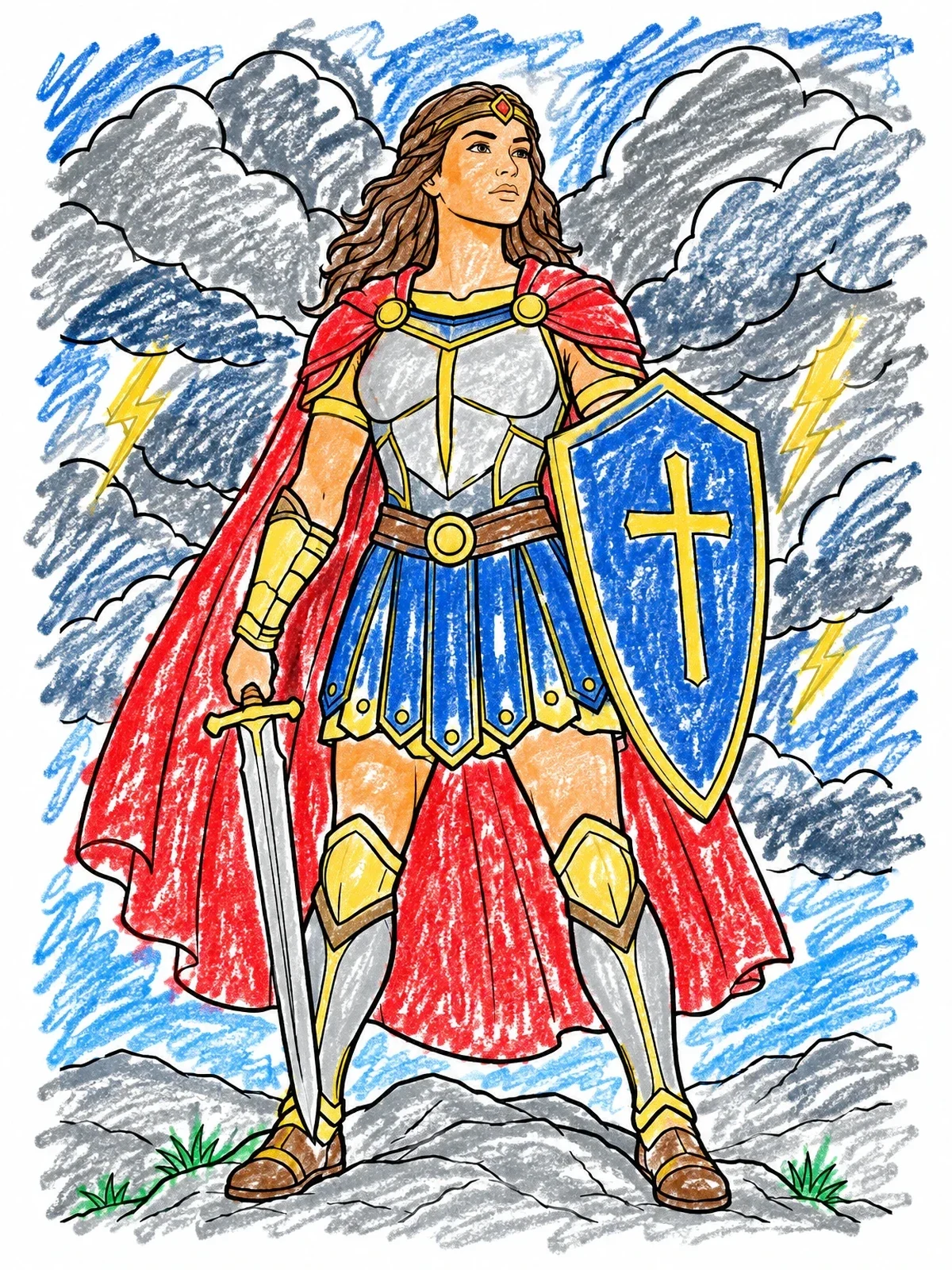 Colored example of the Faithful Warrior In Armor coloring page