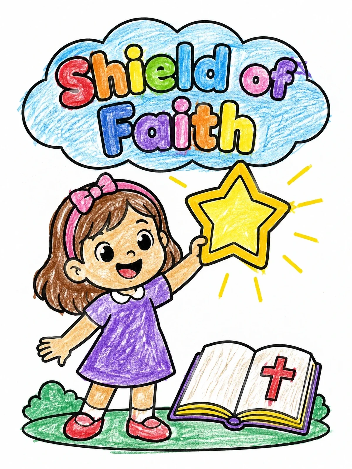 Colored example of the Girl Holding Shield Of Faith coloring page