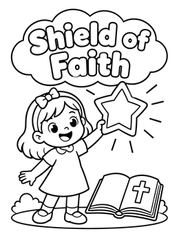 Free printable Girl Holding Shield Of Faith coloring page