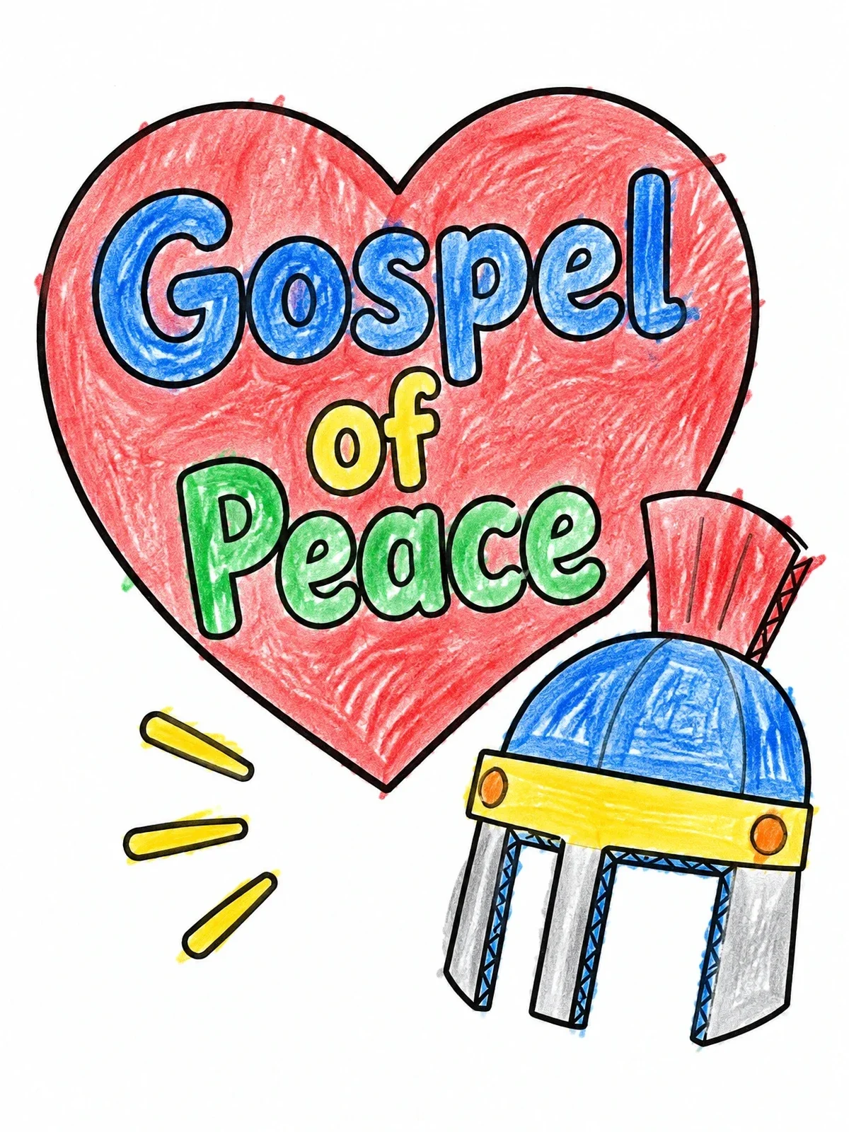 Colored example of the Gospel Of Peace Helmet Craft coloring page