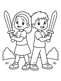Free printable Children Holding Swords Of The Spirit coloring page
