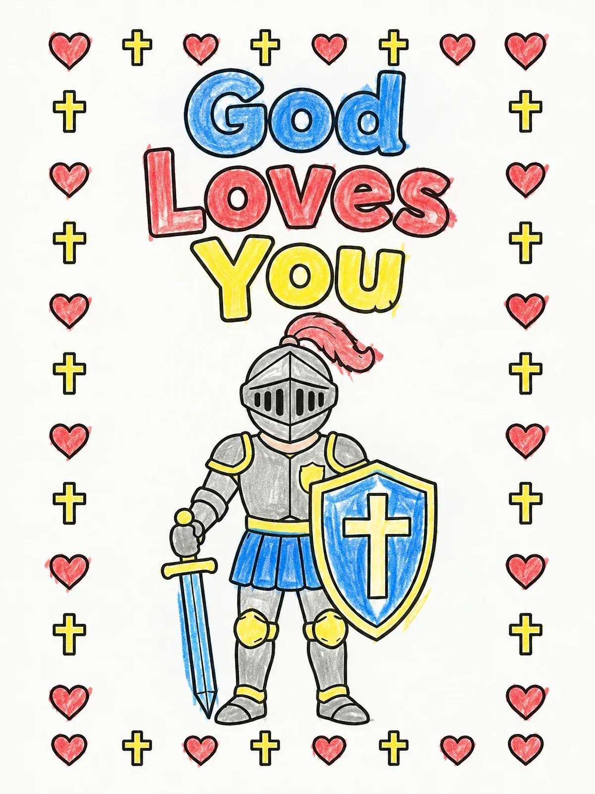 Colored example of the Armor Of God Knight With Cross coloring page