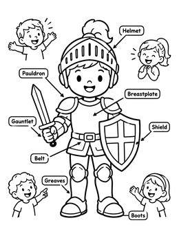 Free printable Child In Armor With Labels coloring page