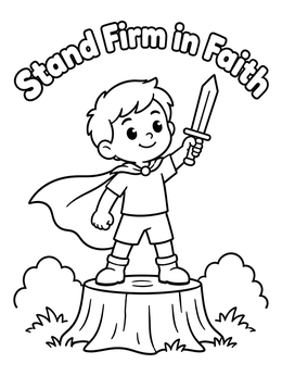 A brave young boy holds a toy sword on this armor of god coloring page.