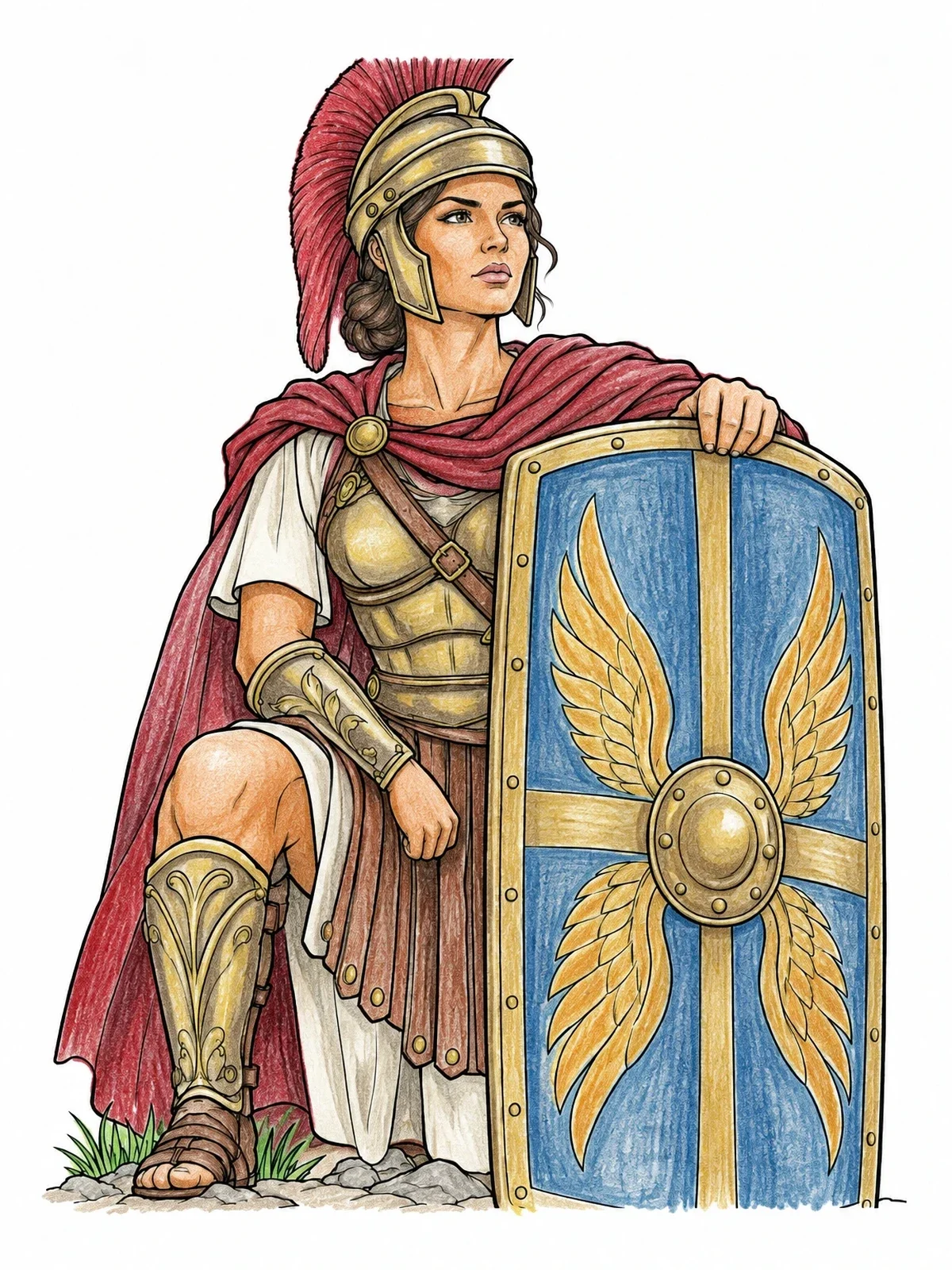 Colored example of the Warrior With Shield Of Faith coloring page
