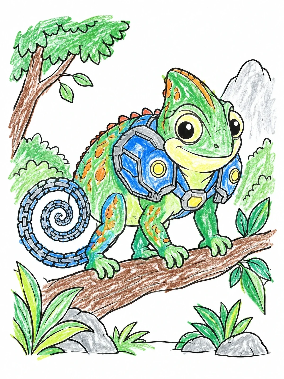 Colored example of the Armored Battle Chameleon On Branch coloring page