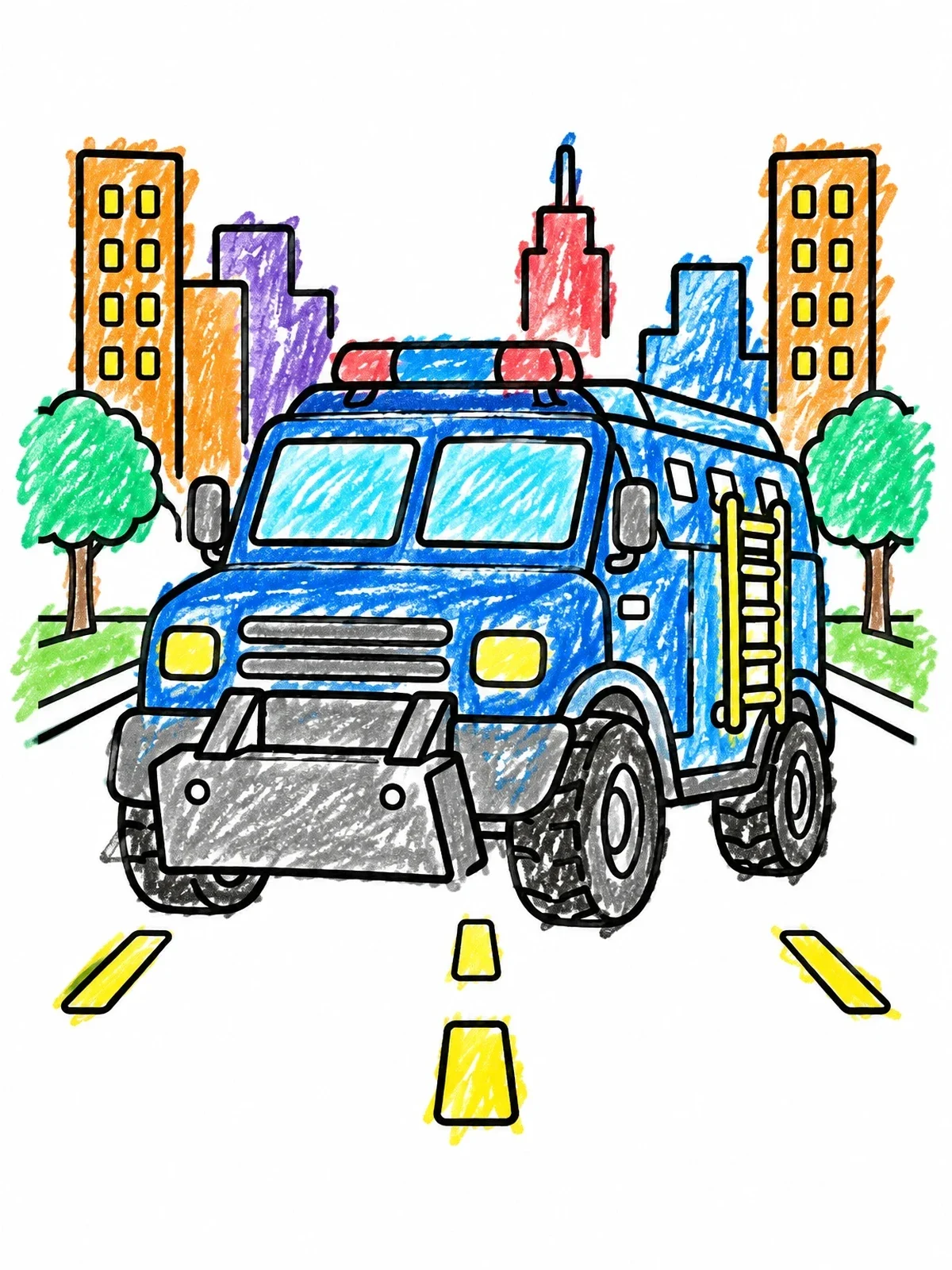 Colored example of the Armored Police Rescue Truck In City coloring page
