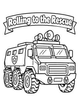 Heavy armored vehicle in this police truck coloring page with loud horns and banner.