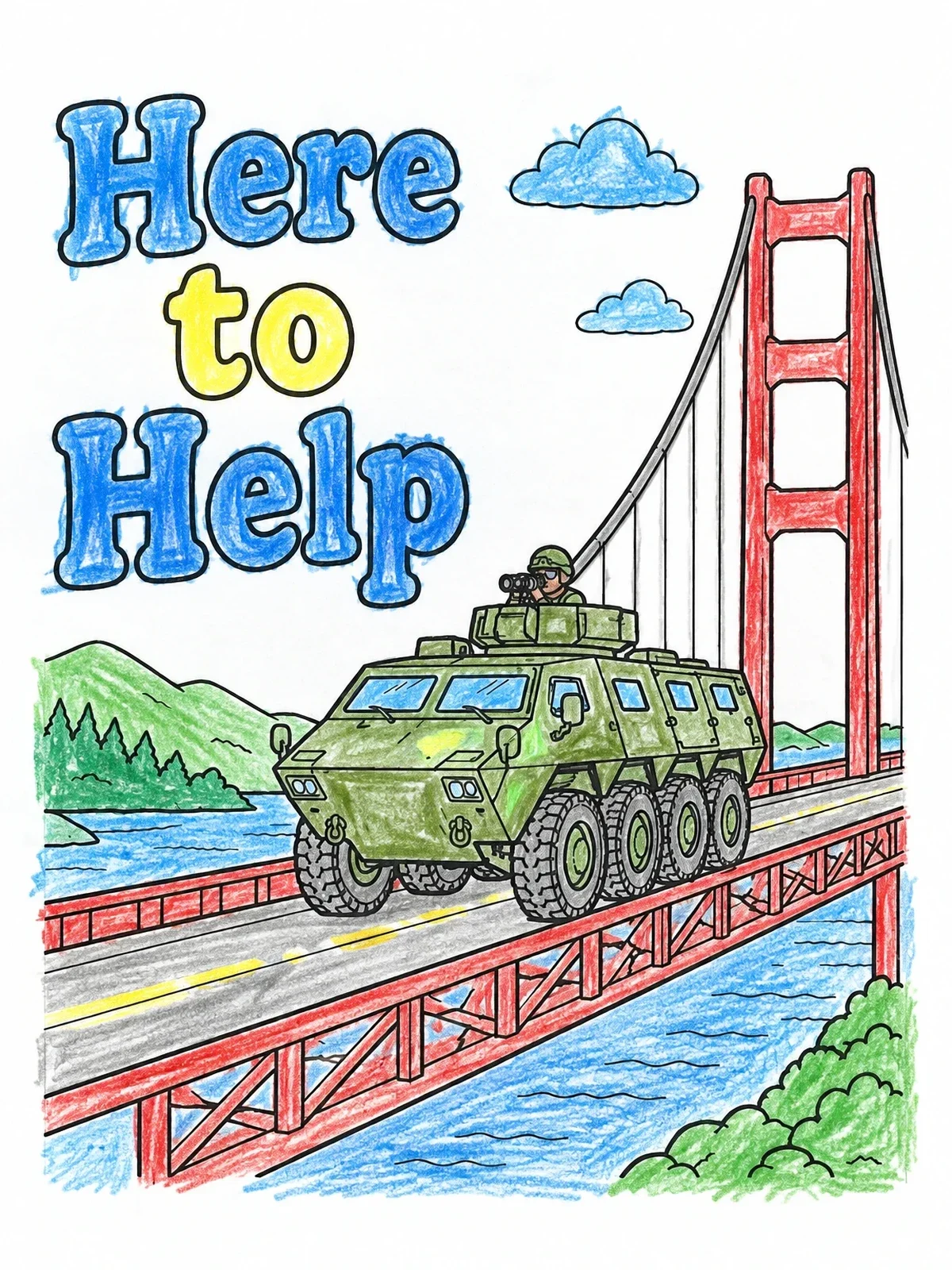 Colored example of the Armored Vehicle On Suspension Bridge coloring page