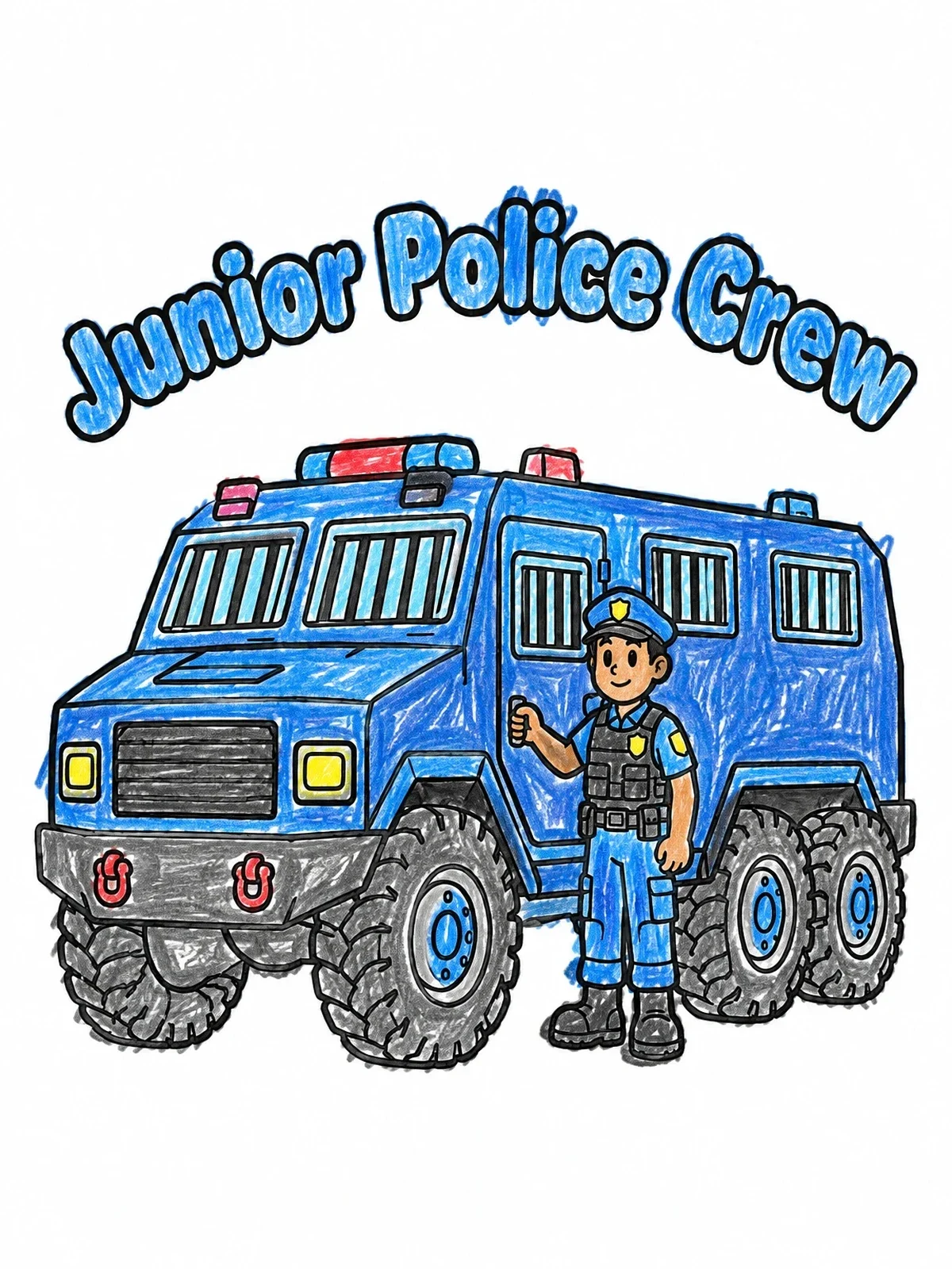 Colored example of the Armored Police Truck And Officer coloring page