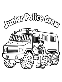 Free printable Armored Police Truck And Officer coloring page