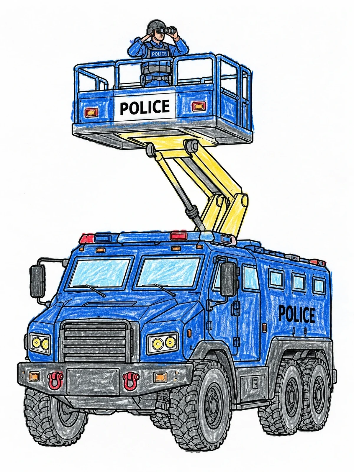 Colored example of the Armored Police Truck With Lift Platform coloring page