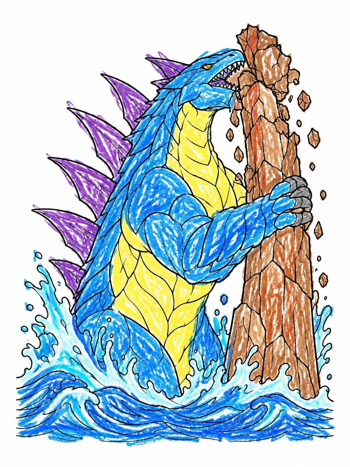 Colored example of the Armored Sea Monster Crushing Rock coloring page