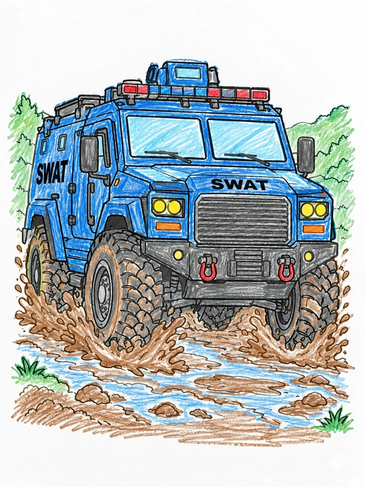 Colored example of the Armored Swat Truck In Mud coloring page