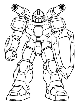 Heavy armored mech with shoulder cannons in this robot coloring page.