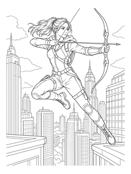 Free printable Archer Leaping Over City Skyline coloring page