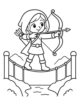 Free printable Hooded Archer On A Bridge Cable coloring page