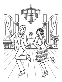 Free printable Charleston Dancers Under Art Deco Chandelier coloring page
