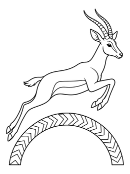 Free printable Art Deco Leaping Gazelle coloring page