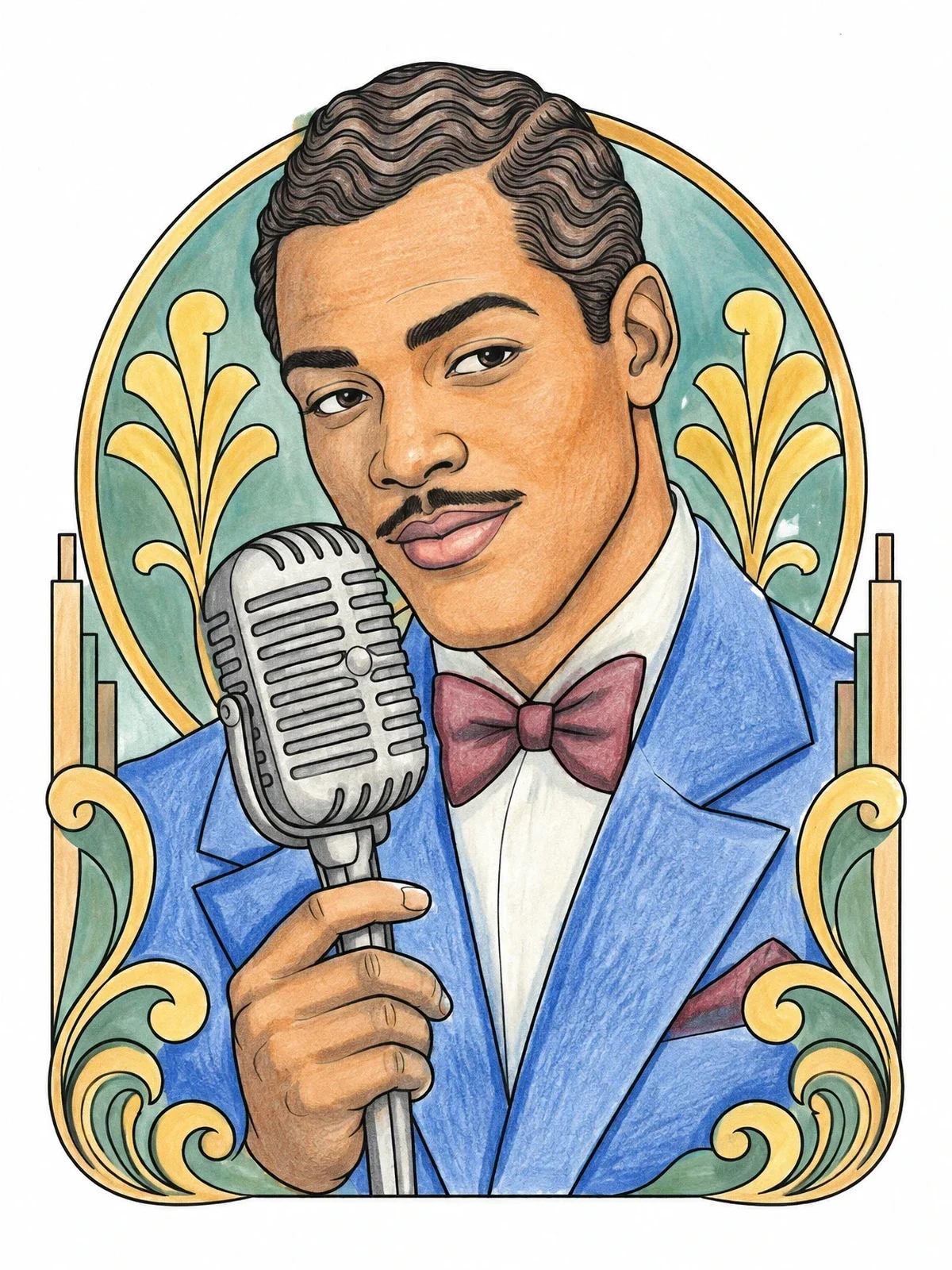 Colored example of the Vintage Jazz Singer With Ribbon Microphone coloring page