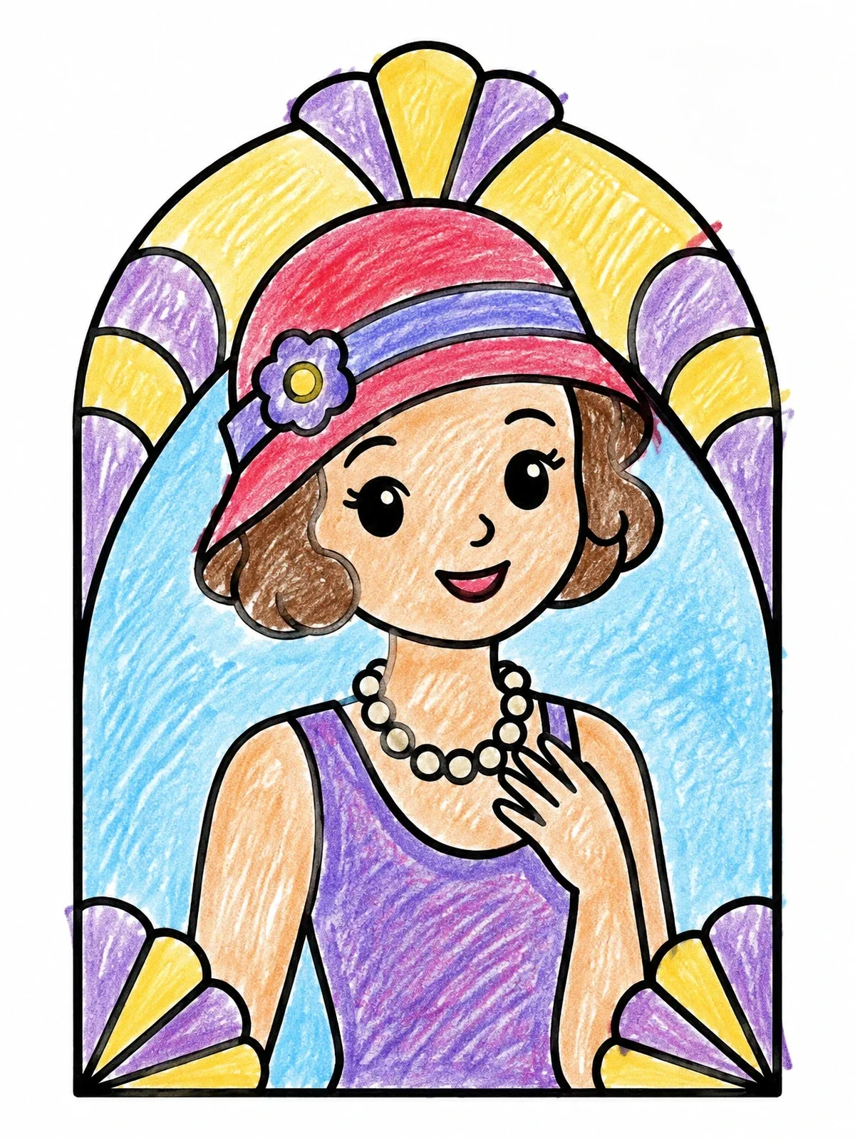 Colored example of the Vintage Lady In Cloche Hat coloring page