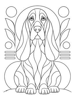 Free printable Art Nouveau Basset Hound Portrait coloring page