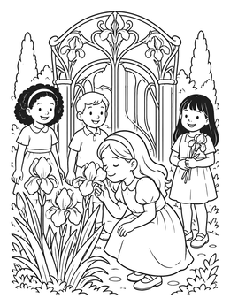 Free printable Children In An Art Nouveau Garden coloring page
