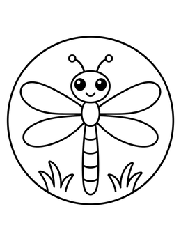 Free printable Cute Dragonfly In Circle Frame coloring page