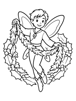 Free printable Cheerful Fairy With Winter Garland coloring page