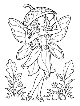 Free printable Cute Fairy With Acorn Hat coloring page