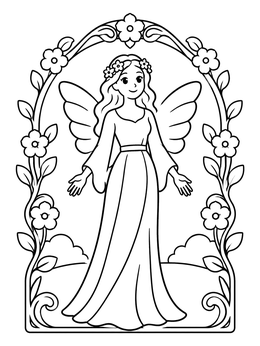 Free printable Gentle Fairy In Floral Arch coloring page